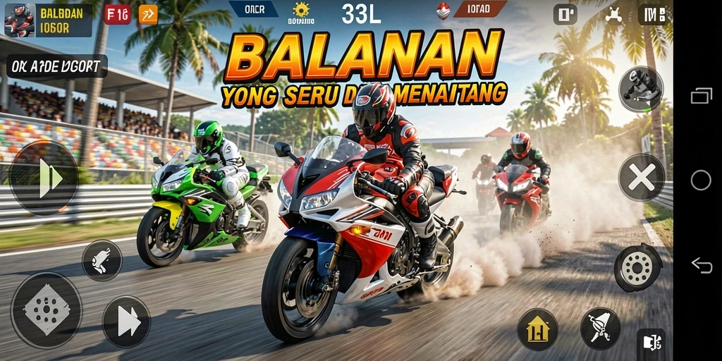 Screenshot menampilkan aksi balap motor yang seru dalam game 33L.