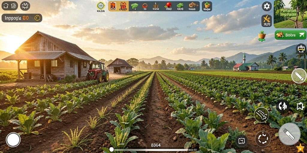 Tampilan gameplay 8364 yang menampilkan aktivitas pertanian yang seru.