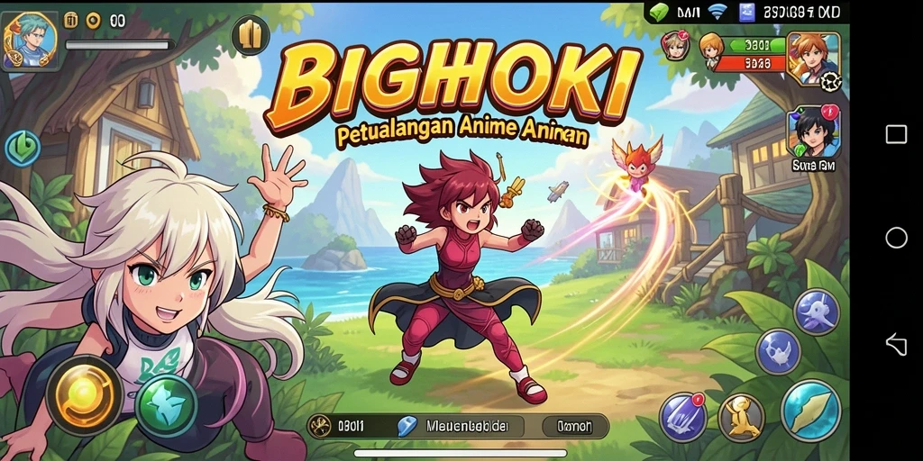 Screenshot gameplay BIGHOKI yang menampilkan karakter anime beraksi.