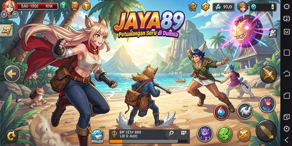 Tampilan gameplay JAYA89 yang penuh aksi dan karakter anime.