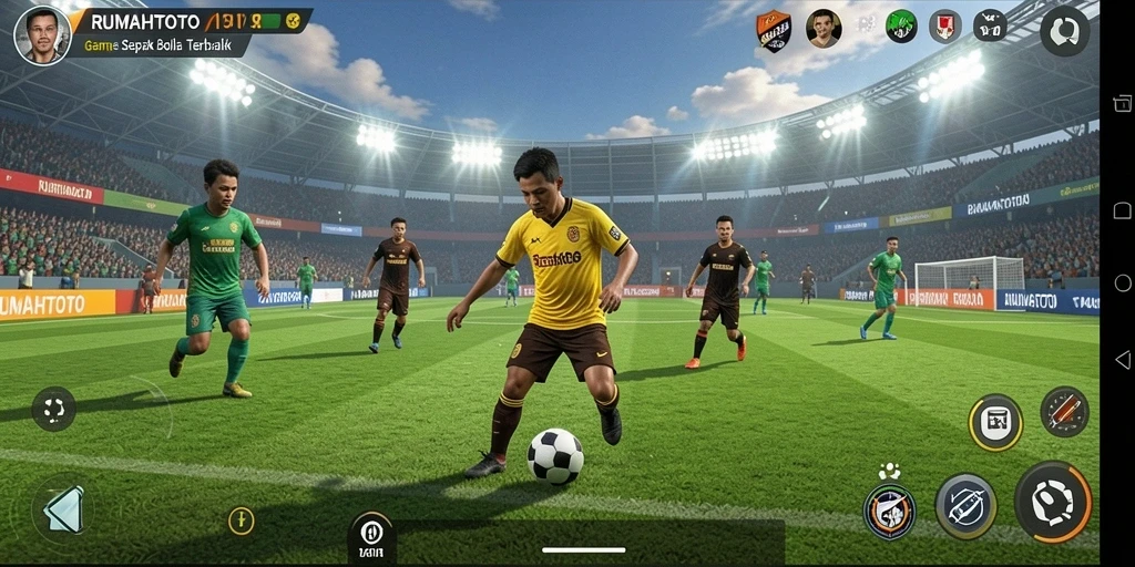 Screenshot gameplay RUMAHTOTO menampilkan aksi spektakuler di lapangan.