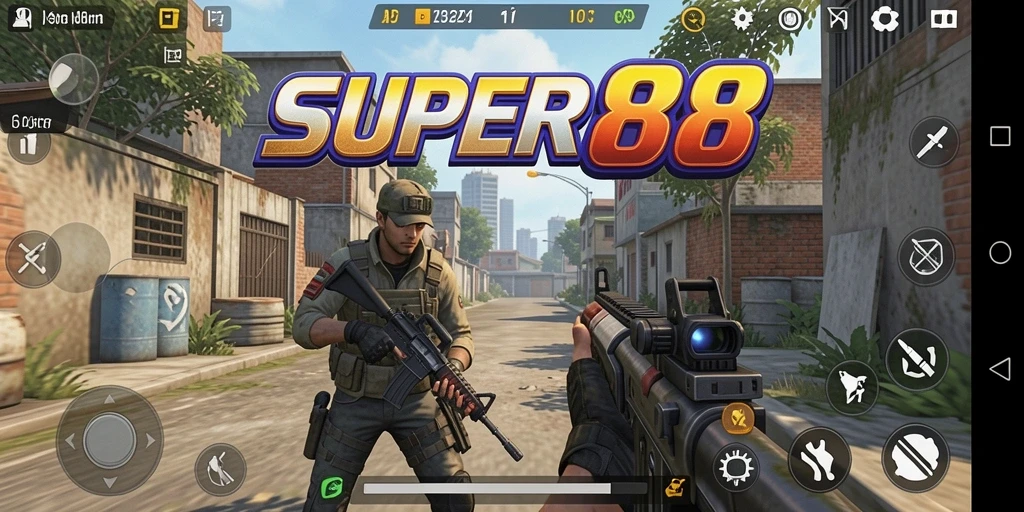 Screenshot gameplay SUPER88 menampilkan aksi yang mendebarkan dan grafis yang mengesankan.