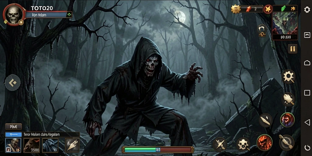 Tampilan gameplay menyeramkan dari TOTO20 menampilkan suasana ketegangan.